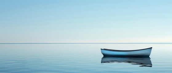 Wall Mural - A small boat is floating on the surface of a calm blue ocean