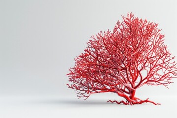 A small red tree growing on a white surface, perfect for decoration or illustration