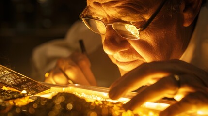 Wall Mural - An economist analyzing a gold price chart in a research institute, studying global economic trends and geopolitical influences.