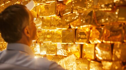 Leinwandbilder - An economist analyzing a gold price chart in a research institute, studying global economic trends and geopolitical influences.
