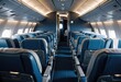 © SR Creative Idea - A three-dimensional rendering illustration of the interior of an airplane, featuring comfortable blue seats in a cosy and modern cabin design