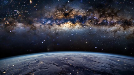 Stunning Landscape of Milky Way Galaxy with Sunrise and Earth View from Space