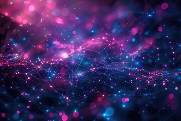 Poster - Abstract geometric pattern featuring blue and pink colors, dots, and lines