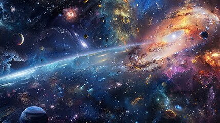 Wall Mural - panoramic view of outer space with stunning galaxy, stars, and nebulae