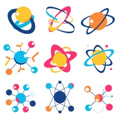 Canvas Print - Set of Colorful Atomic Icons and Illustrations