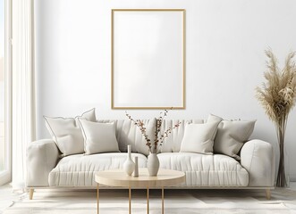 Wall Mural - mockup of an A4 frame on the coffee table in front