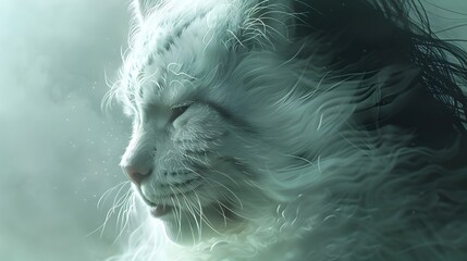 Poster - Ethereal Beauty Enveloped in Feline Embrace:A Dreamlike 3D Render in Soft-Focus Cinematic Style