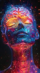 Canvas Print - Glowing Mind:A Vibrant Digital Celebrating the Boundless Potential of the Human Intellect