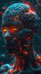 Sticker - Powerful Brain of Machine Intelligence:A Cinematic Digital in Dramatic Chiaroscuro Lighting