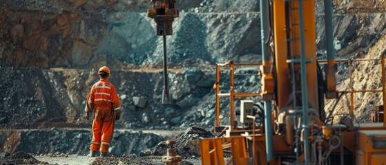 The image shows a gold miner working in a mine.