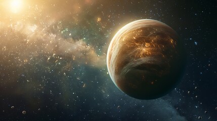 Wall Mural - stunning planet in deep space with stars and nebulae - cosmic sci-fi background