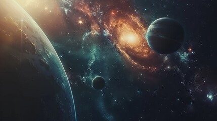 Wall Mural - breathtaking sci-fi wallpaper featuring planets and galaxies in deep space