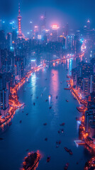 Canvas Print - Shanghai city skyline at night