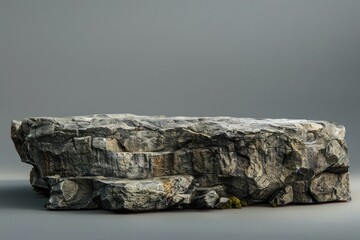 A large rock sits atop a grey surface