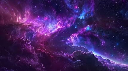 Space Fantasy Landscape with Stars and Nebulae in Deep Space Universe