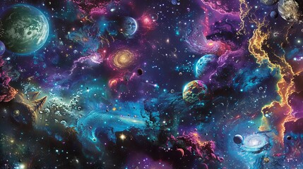 Wall Mural - enchanting space galaxy canopy adorned with celestial elements and cosmic details