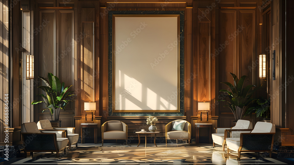 Art Deco extravagant and premium interior design hotel lobby with ...