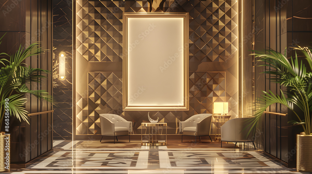 Art Deco extravagant and premium interior design hotel lobby with ...