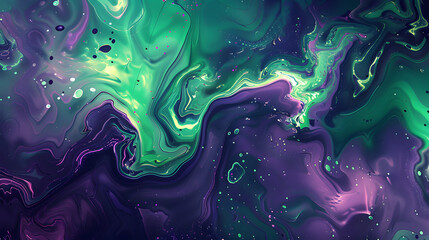 Wall Mural - Bright fluid violet and neon green background. Abstract liquid purple pink wave. Art trippy digital screen. Fantasy Backdrop. Royal glitter banner. Template. Luxury texture. Creative flyer.