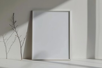 Wall Mural - Conceptual display of a blank poster frame against a clean, abstract backdrop with copy space