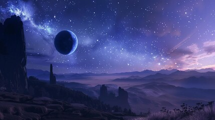 Wall Mural - Starry Night Sky with Twinkling Stars and Planets - Infinite Outer Space Scene Beyond Earth