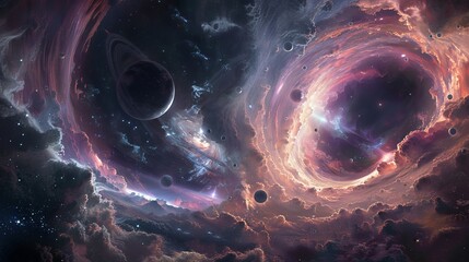 Wall Mural - journey through a cosmic wormhole into a vibrant alternate dimension, sci-fi art