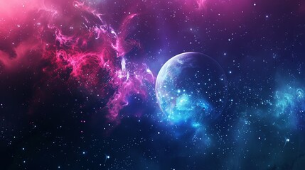 Wall Mural - unknown planet in cosmic nebula: astral cluster of stars, outer space background