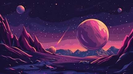 Wall Mural - Stunning Vector Illustration of a Distant Planet in Space with Glowing Atmosphere and Stars