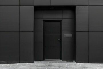 Wall Mural - minimalist black door on modern house entrance luxury architecture detail monochrome photograph