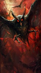 Digital illustration and painting design style of the Mothman cryptid mythological 