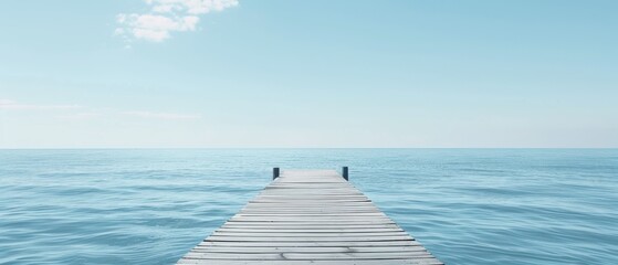 Wall Mural - A pier is shown with a blue ocean in the background