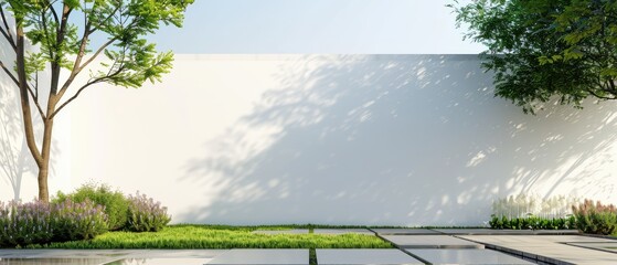 A white wall with a tree in front of it