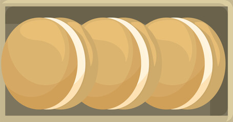 Poster - Three tasty cookies with filling are lying in a cardboard box, waiting to be eaten