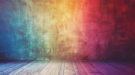 Wall Mural - a room with a wooden floor and a multicolored wall