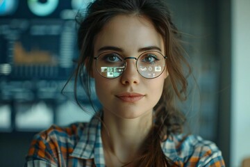 Poster - Modern accountant using holographic screens and AI to efficiently manage business invoices and taxes.