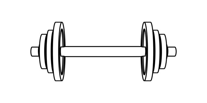 Gym dumbbells, weights sport vector illustration. Barbell symbol outline icon. Steel graphics for fitness weightlifting, bodybuilding, powerlifting. Editable line design elements
