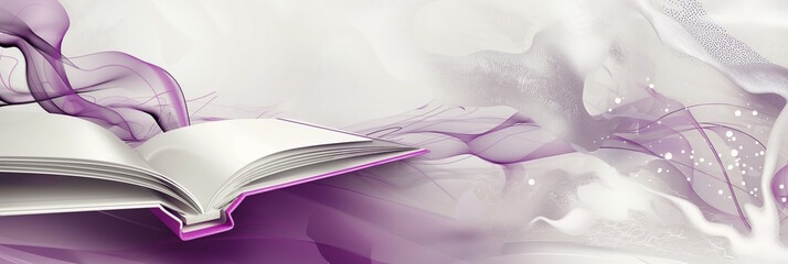 Wall Mural - Open book with abstract purple waves, concept of creativity and imagination for Book Lovers Day