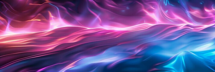 Wall Mural - A mesmerizing abstract background with neon wave lights in pink and blue. Ideal for tech and digital themes.