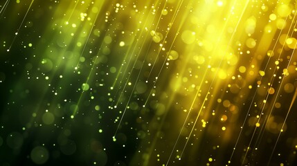 neon abstract background with green and yellow light streaks and bokeh effects.