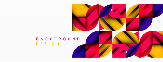 Aufkleber - Circle, square and flower petal geometric background. Round shapes composition for wallpaper, banner, background or landing
