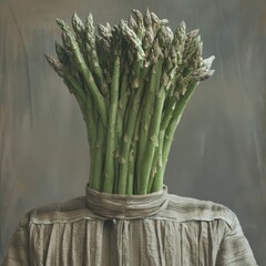 Wall Mural - Asparagus bunch head man. Vegan, vegetarian people