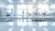 © Lull - Modern laboratory background with empty table. Blurred lab interior with scientists working in background, providing clean space for product placement.