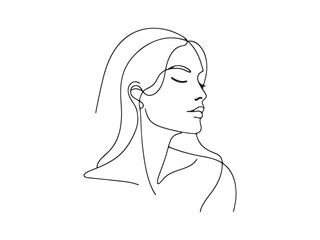 illustration of a woman  with hair, hand drawn illustration, one-line art minimalist logo