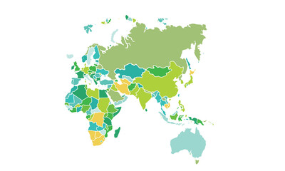  Asia map isolated modern colorful style. for website layouts, background, education, precise, customizable, Travel worldwide, map silhouette backdrop, earth geography, political, reports. 