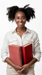 © master old - Photo portrait of a smiling afro american woman holding two books isolated on a white