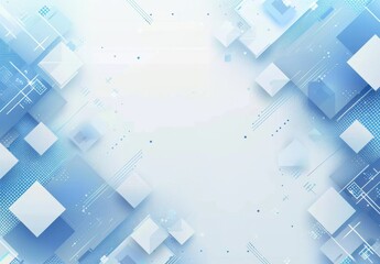 Wall Mural - Futuristic Blue Technology Background with Central White Space and Abstract Perspective Pattern. Blue and Gray Color Blocks with Light and Depth Effect. Flat Vector Illustration for Digital Design.

