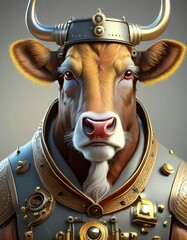 Canvas Print - Portrait of a  funny biker bull 3d