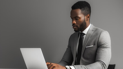 Poster - Businessman in formal attire, using a laptop