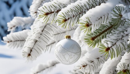 Wall Mural - christmas tree ornament isolated on white snowy tree