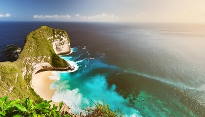 Wall Mural - coast as a background from top view turquoise water background from top view summer seascape from air nusa penida island indonesia travel and vacation image